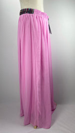 Flowy Maxi Skirt with Beaded Waist, Pink