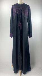 Long Sleeve Closed Abaya with Lace, Black/Purple