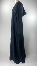 Long Sleeve Zip Up Printed Abaya, Black