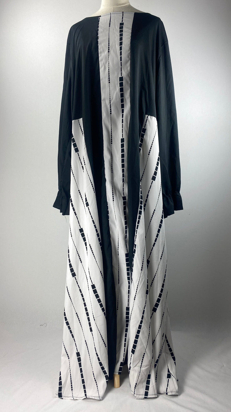 Long Sleeve Printed Abaya, White