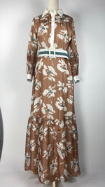 Long Sleeve Half Button Up Maxi Dress, Copper