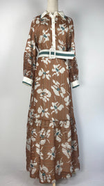 Long Sleeve Half Button Up Maxi Dress, Copper