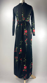 Long Sleeve Printed Maxi Dress, Black