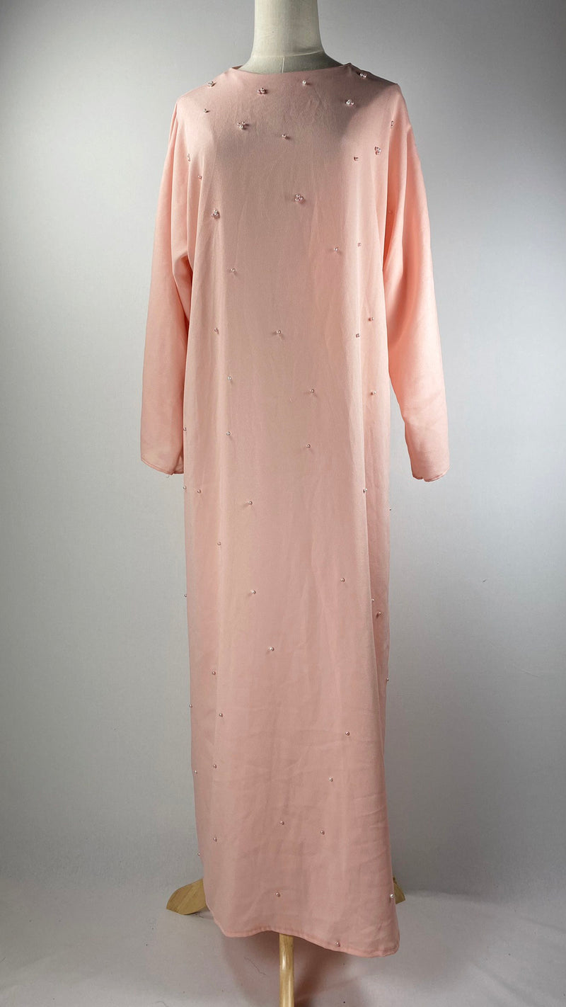 Long Sleeve Midi Length Top with Pearls, Pink