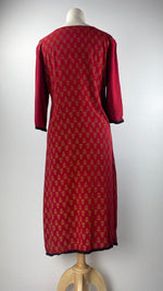 Elbow Sleeve Knee Length Printed Kurta, Red