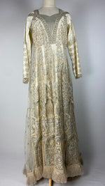 Long Sleeve 3 Piece Maxi Dress from Pakistan with Beading and Embroidery, Off White