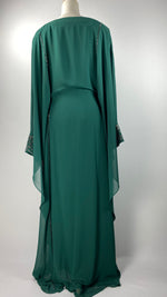 Long Sleeve Two Piece Kaftan with Silver Beading, Green