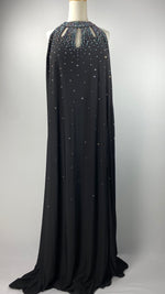 Sleeveless Maxi Evening Gown with Beading, Black