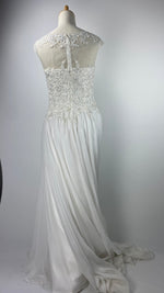 Cap Sleeve Bridal Gown with Beading on Bodice, Layered Chiffon Skirt