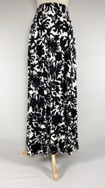 White with Black Flower Print Maxi Skirt