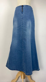 Denim Maxi Skirt with Embroidery, Blue