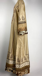 Beige Abaya+ with Gold Foil and Brown Suede