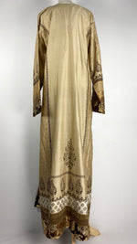 Beige Abaya+ with Gold Foil and Brown Suede