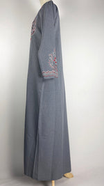 Gray Abaya+ with Red Embroidery