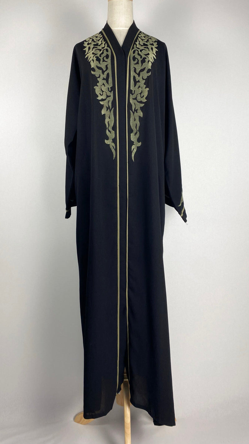 Black Abaya with Taupe Accents