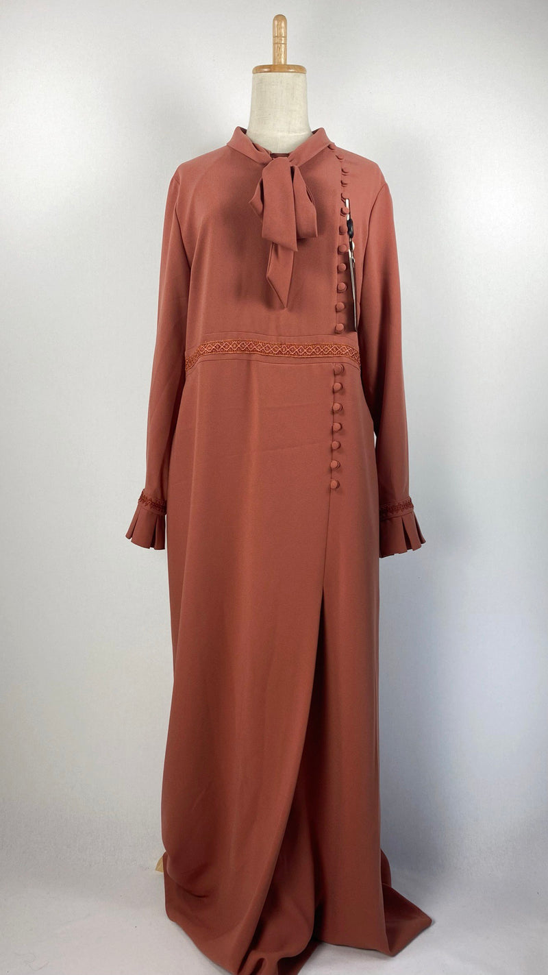 Long Sleeve Closed Abaya+ Jilbab Dress, Burnt Orange