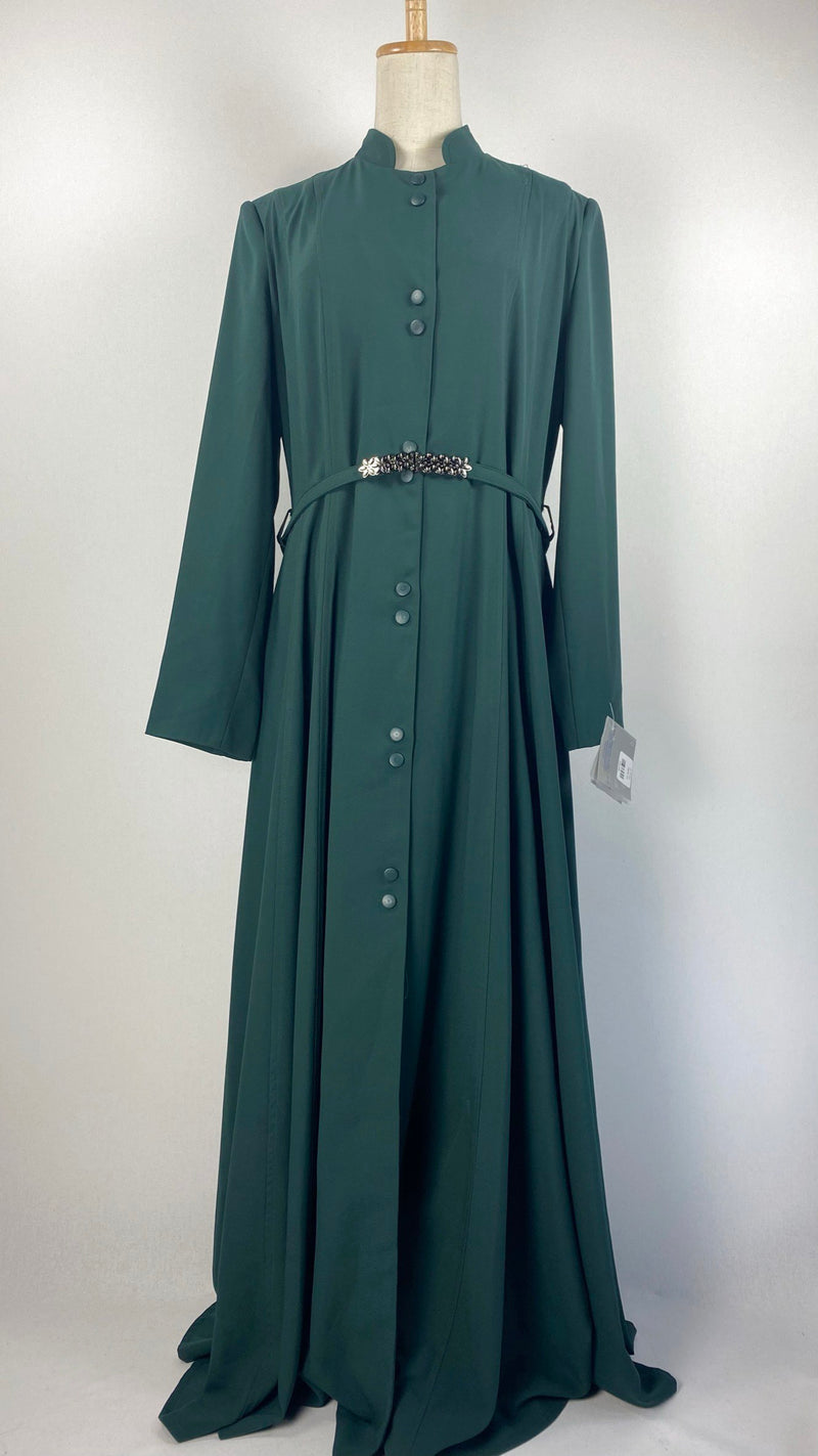 Long Sleeve Button Up A-Line Abaya+ Jilbab, Green