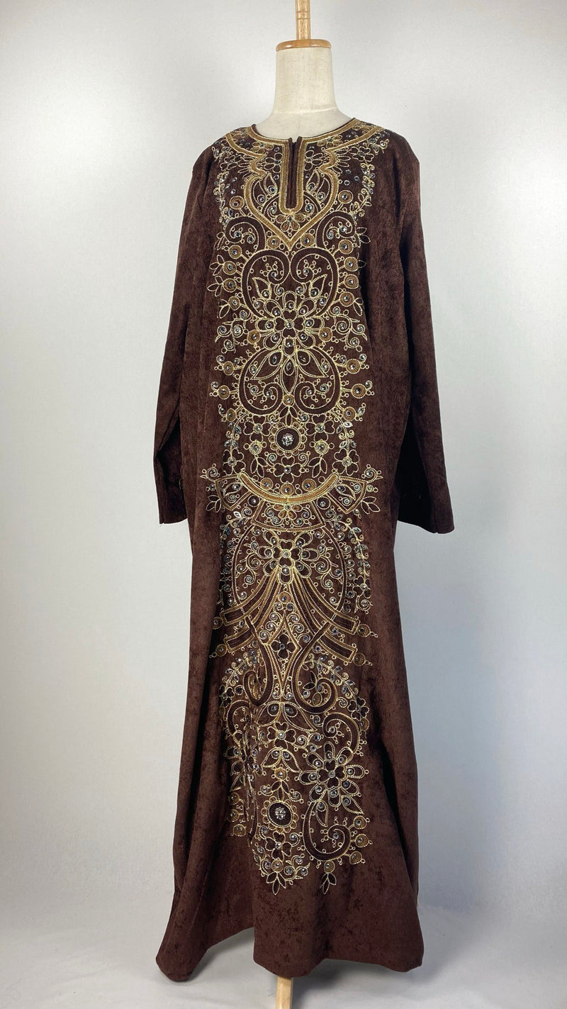 Long Sleeve Suede Abaya+, Brown