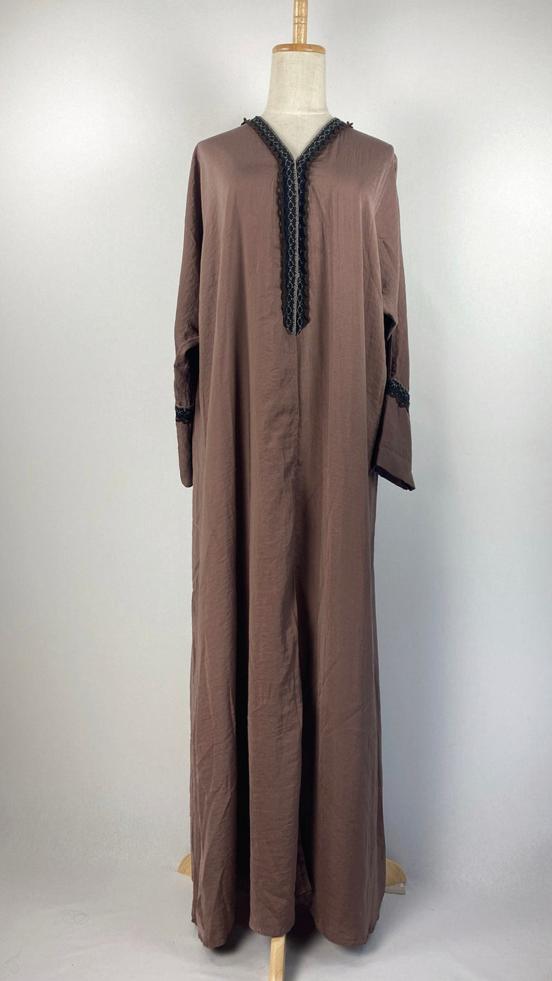 Long Sleeve Snap Button Abaya, Brown