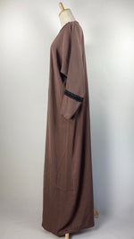 Long Sleeve Snap Button Abaya, Brown