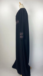 Long Sleeve Closed A-Line Abaya with Beading, Black and Pink