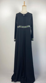 Long Sleeve Closed A-Line Abaya with Pleats, Black