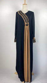 Long Sleeve Closed Abaya, Black and Camel