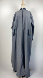 Long Sleeve Denim Snap Button Abaya, Gray