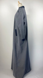 Long Sleeve Denim Snap Button Abaya, Gray