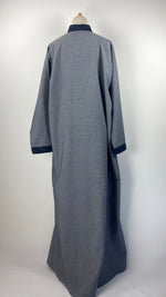 Long Sleeve Denim Snap Button Abaya, Gray