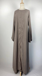 Long Sleeve Faux Open Ribbed Abaya, Taupe