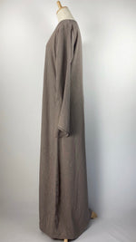 Long Sleeve Faux Open Ribbed Abaya, Taupe