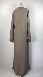 Long Sleeve Faux Open Ribbed Abaya, Taupe