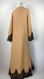 Long Sleeve Open Abaya with Trim, Camel