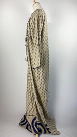 Long Sleeve Printed Abaya+, Beige and Navy