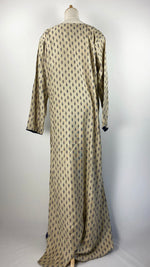 Long Sleeve Printed Abaya+, Beige and Navy