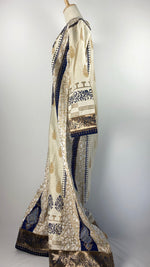 Long Sleeve Beaded Abaya+, Beige and Navy