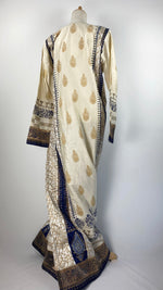 Long Sleeve Beaded Abaya+, Beige and Navy