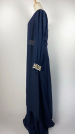 Long Sleeve Abaya+ Kaftan with Gold Trim, Navy