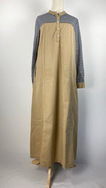 Long Sleeve Striped Abaya+ Dress, Beige