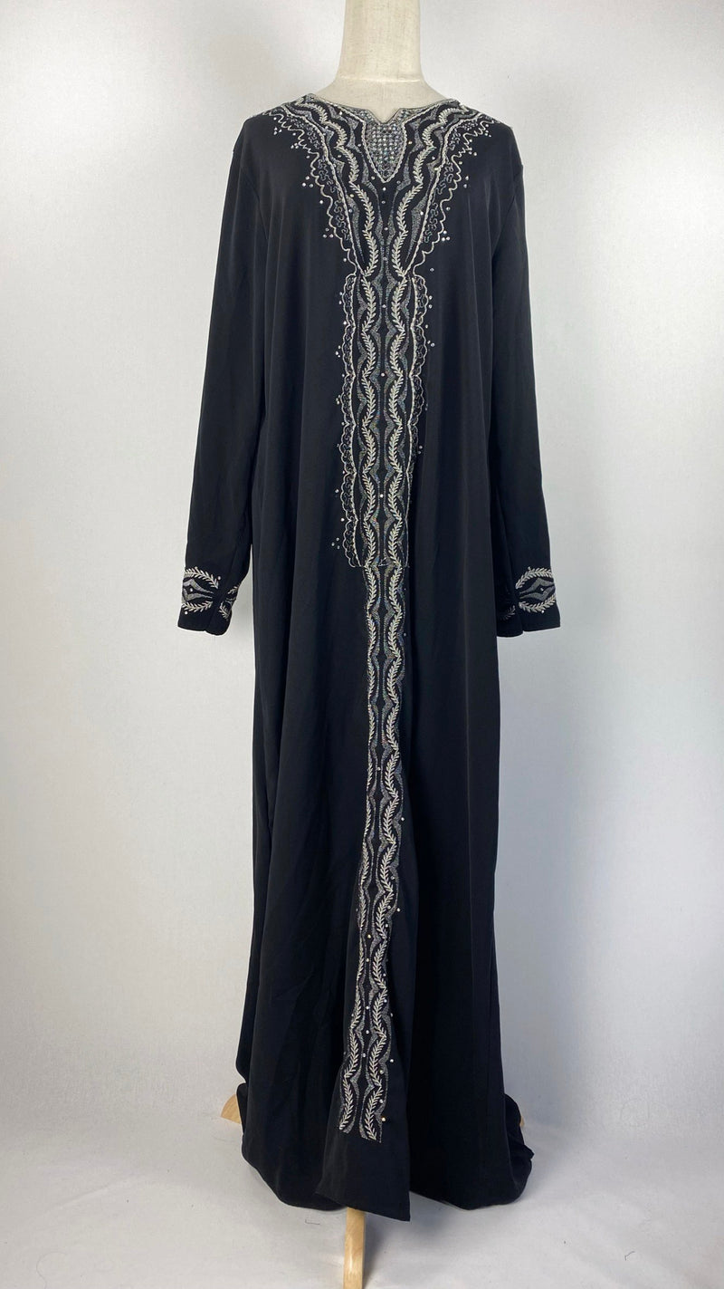 Long Sleeve Closed Abaya with Embroidery and Light Beading, Black