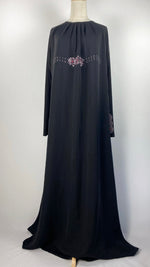 Long Sleeve Closed A-Line Abaya with Pink Beading, Black