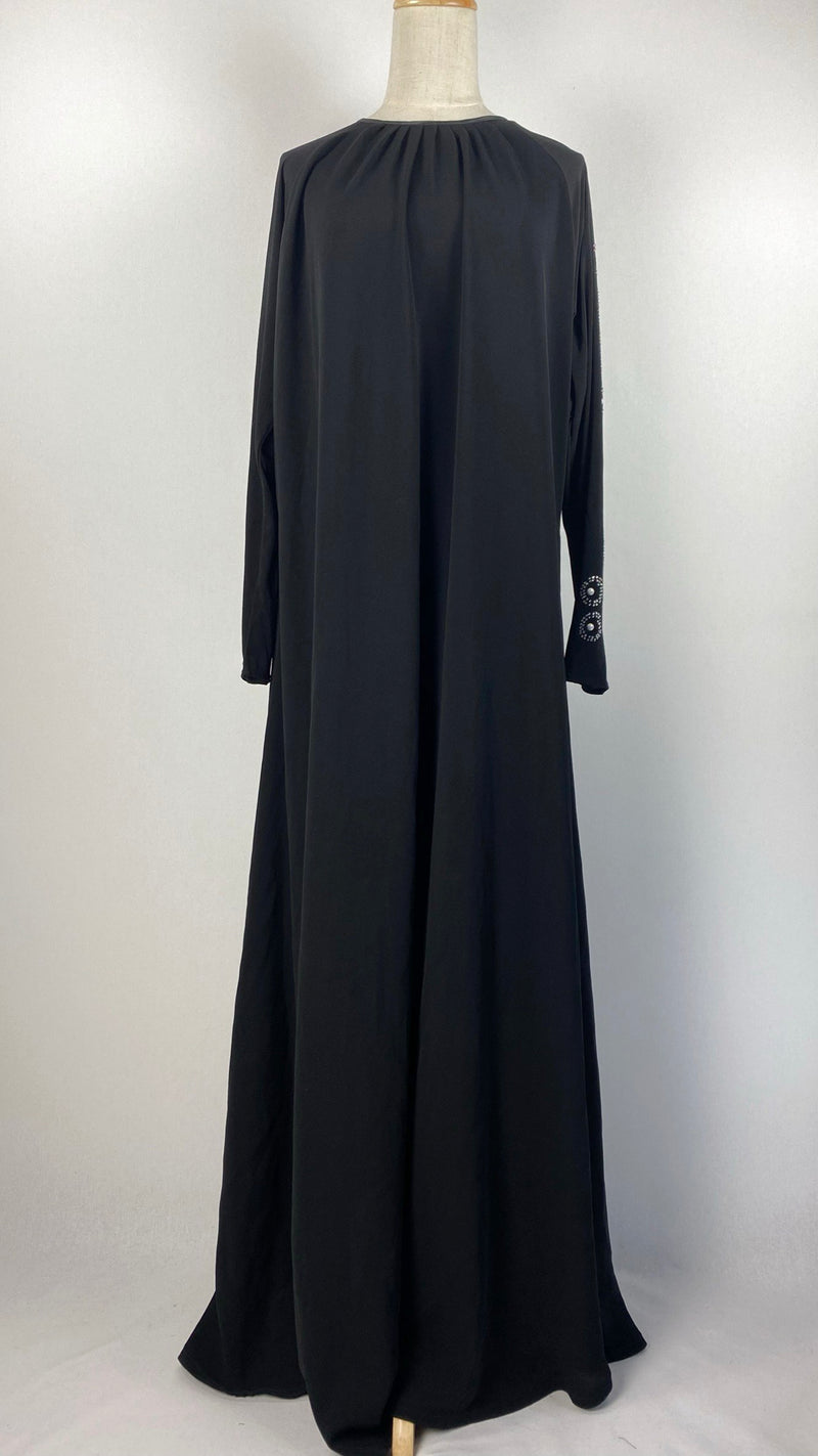 Long Sleeve Closed A-Line Abaya with Pink Beading, Black