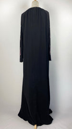 Long Sleeve Closed A-Line Abaya with Pink Beading, Black