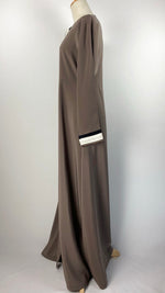 Long Sleeve Zip Up Abaya with Stripes, Taupe