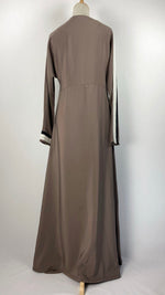 Long Sleeve Zip Up Abaya with Stripes, Taupe