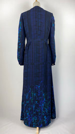 Long Sleeve Print Zip Up Abaya with Gold Zipper, Navy