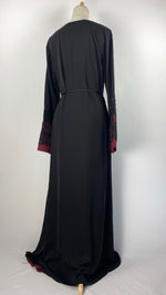 Long Sleeve Zip Up Abaya with Maroon Detail, Black