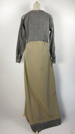 Long Sleeve Half Denim Abaya, Beige and Gray