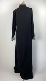 Long Sleeve Zip Up Abaya with Colorful Embroidery, Black